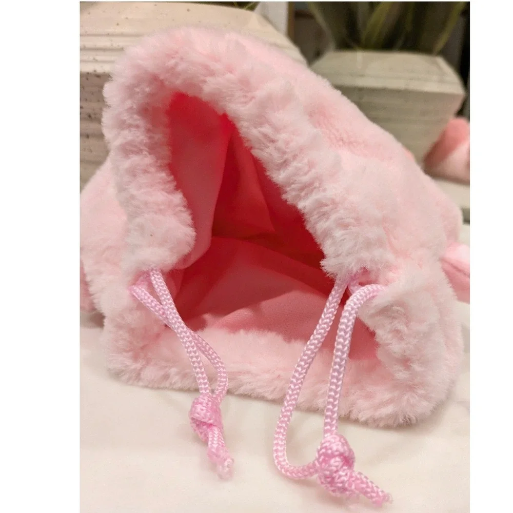 Nintendo Kirby Plush Drawstring Pouch Bag Pink Kawaii Sad Face Star Plushy